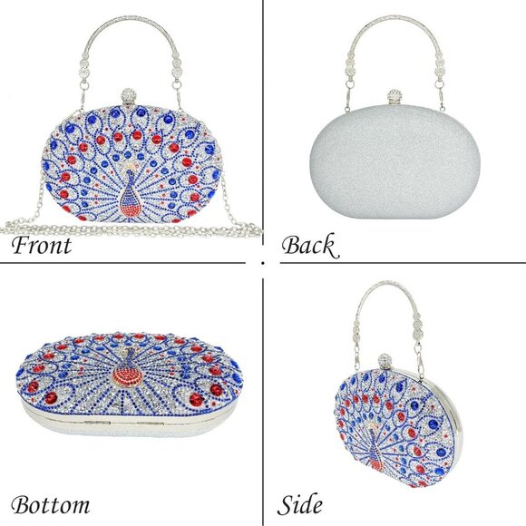 Rhinestone Clutch Purses for Women Evening Wedding Formal - Round Pearl Clasp Ha - Picture 6 of 7